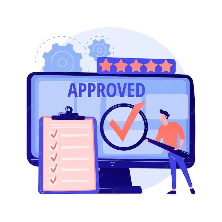 expert approved cartoon character holding checkmark symbol hand finished task done sign satisfactory official sanction acceptance