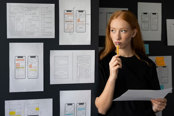 female web designer taking notes