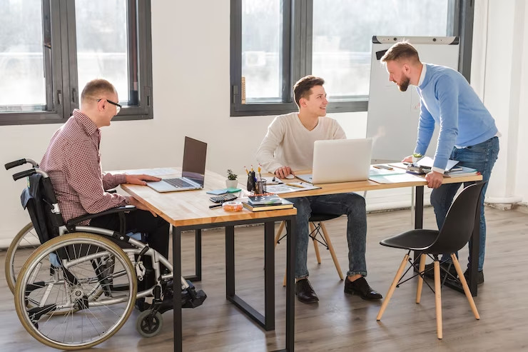 group adult workers office